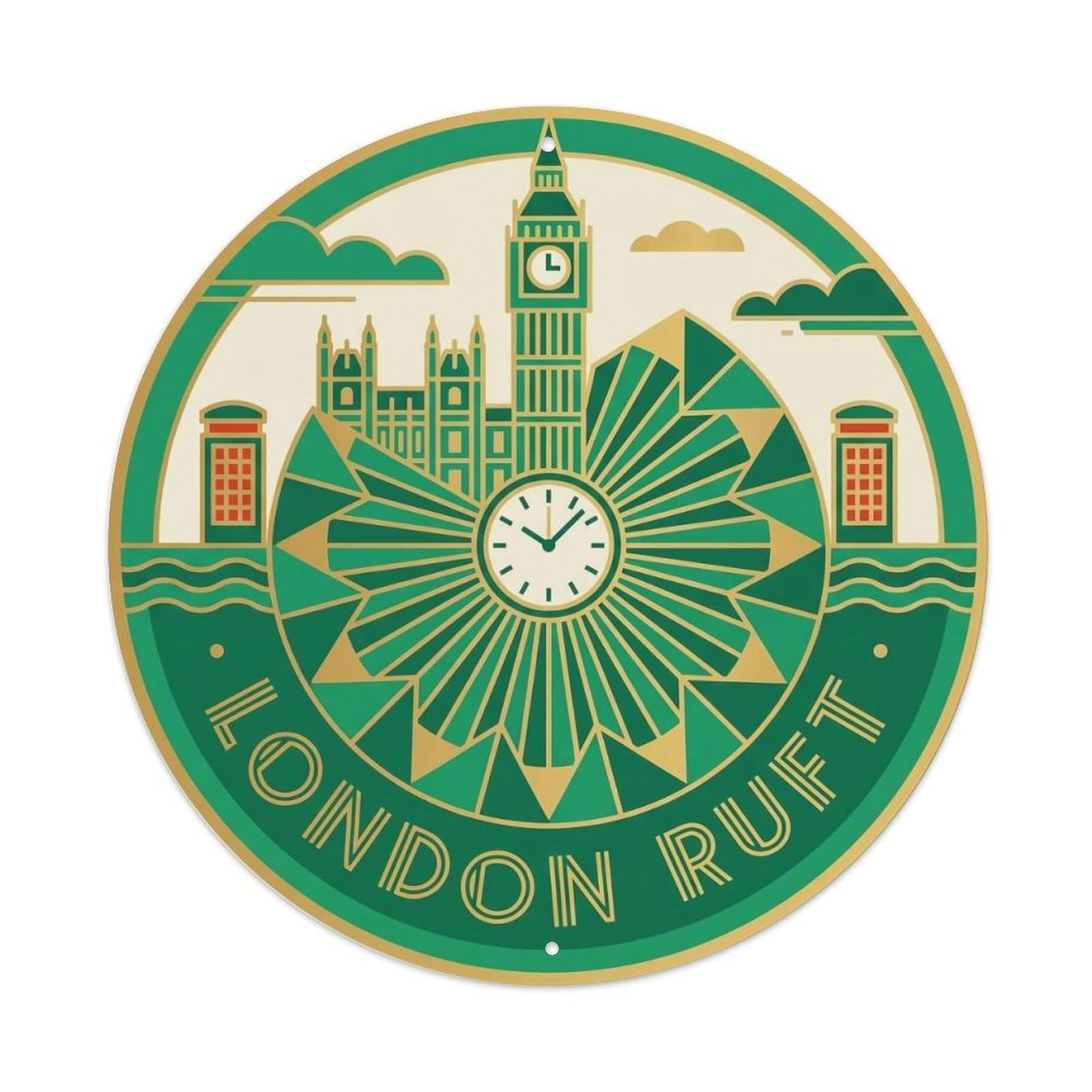 Vintage Travel British Landmark Heritage Metal Tin Sign Plaque Wall Decor for Cafe, Club Bar, Office, Home Garden Round Metal Poster 8x8Inch