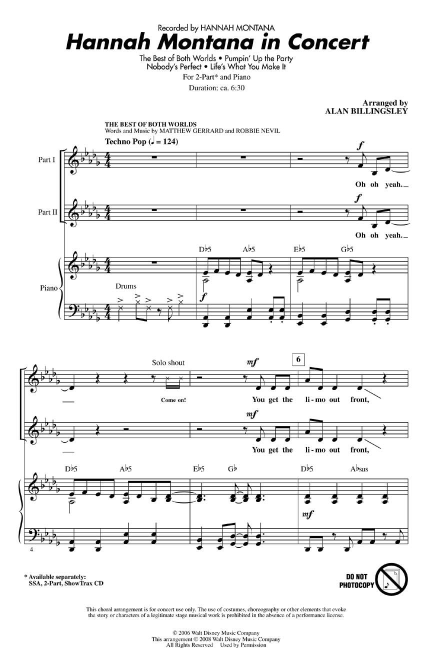 Hannah Montana in Concert livre de partition chorale à deux voix