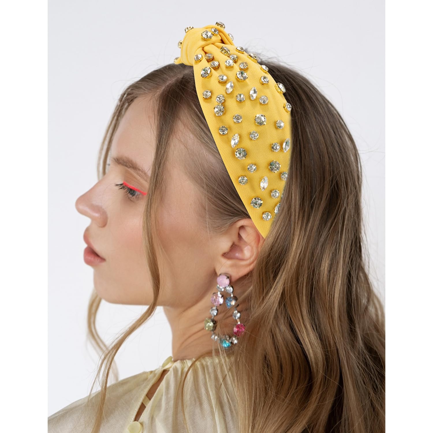 Amazon.com : Atoden Yellow Knotted Rhinestone Headband  display picture 1