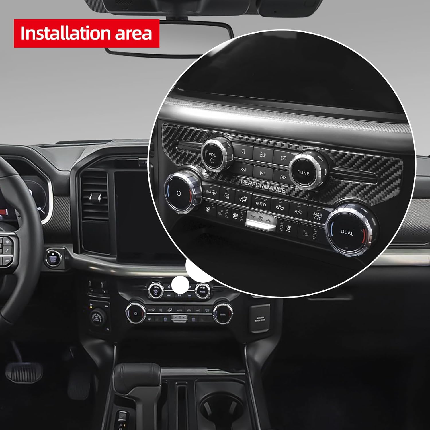 BETTERHUMZ Center Console Navigation Frame Sticekr for Ford F150 2021 2022 2023 2024 2025 Carbon Fiber Interior Accessories (Black)