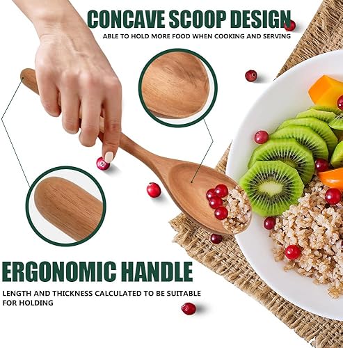 Miniatura 9 de Cuchara de madera con mango grueso, juego de 2, cucharas de esquina de madera para cocinar, espátula de madera para freír, raspar y mezclar,