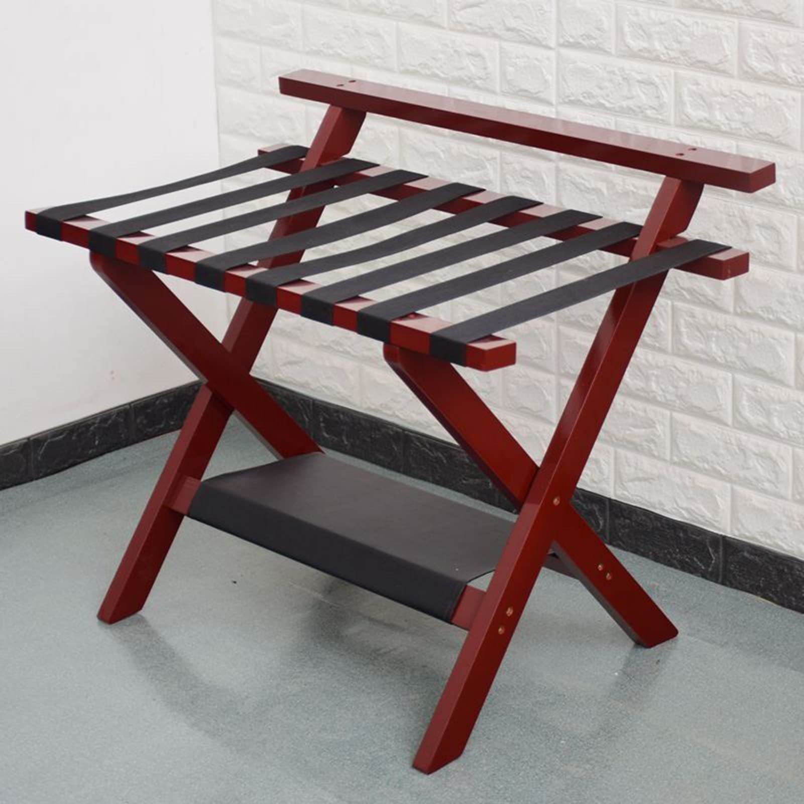 Portavaligie, Portavaligie In Pelliccia, Portavaligie Pieghevole Con Schienale, Supporto Per Valigie Da Camera D'Albergo, Portaborse Da Viaggio, Ripiano Portavaligie In Legno, Rosso 80X50X65Cm