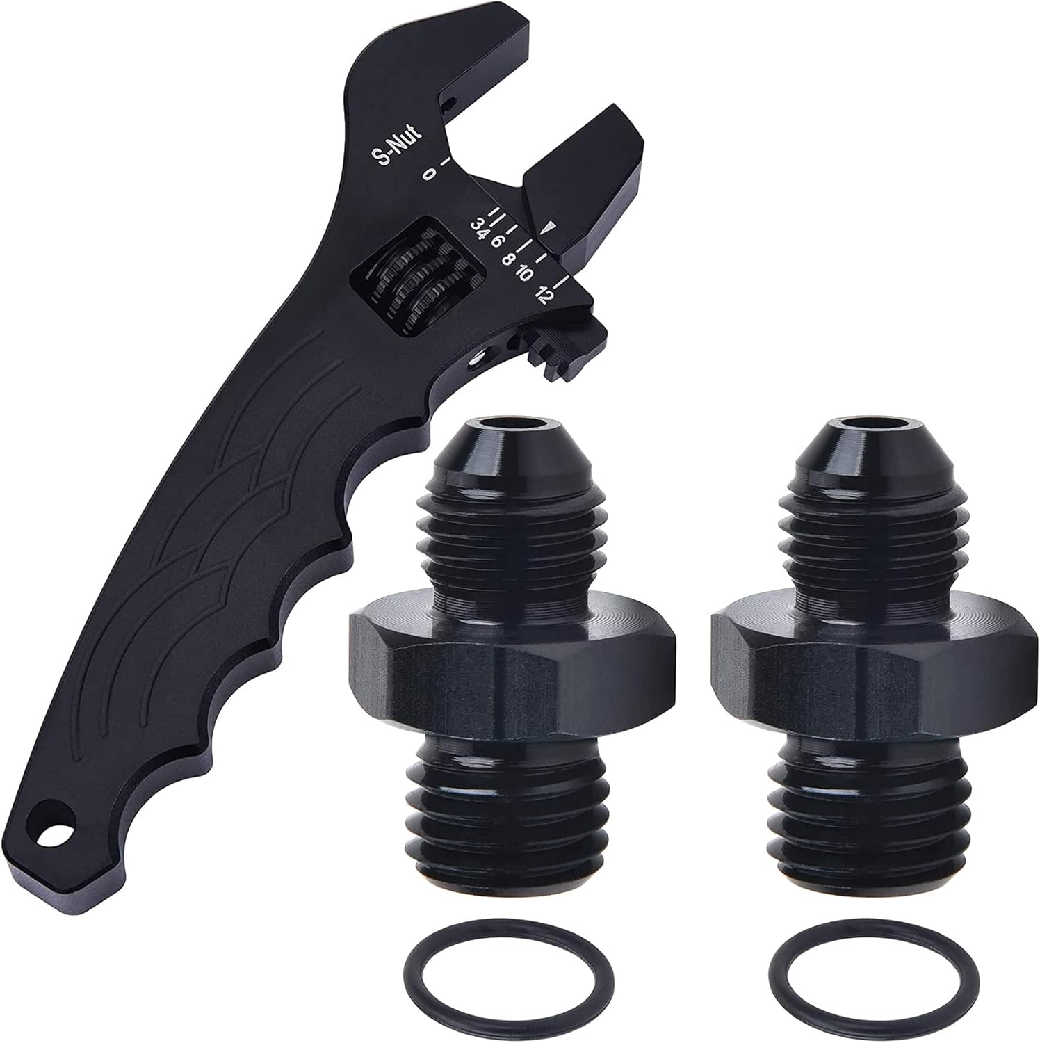 EVIL ENERGY 4AN Male to M12 x 1.5mm Male Metric Thread Fitting 2PCS Bundle with Adjustable 3AN-12AN Wrench Aluminum Black