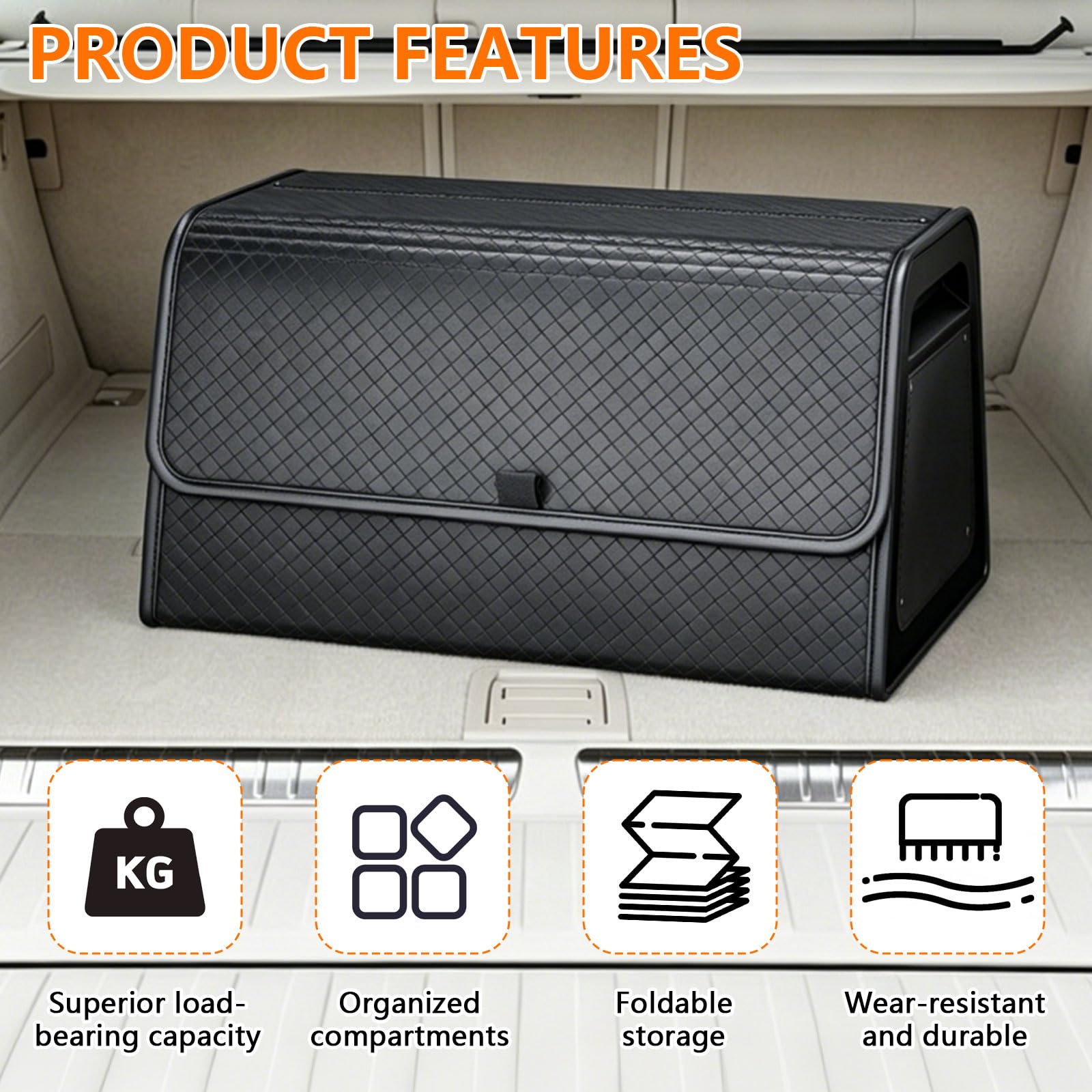 Auto Kofferraum Organizer Auto Tasche Kofferraum mit Deckel PU-Leder& PP-Wabenplatte mit Schrauben befestigt – extrem stabil, 20.2''L x 13''W x 11.9''H