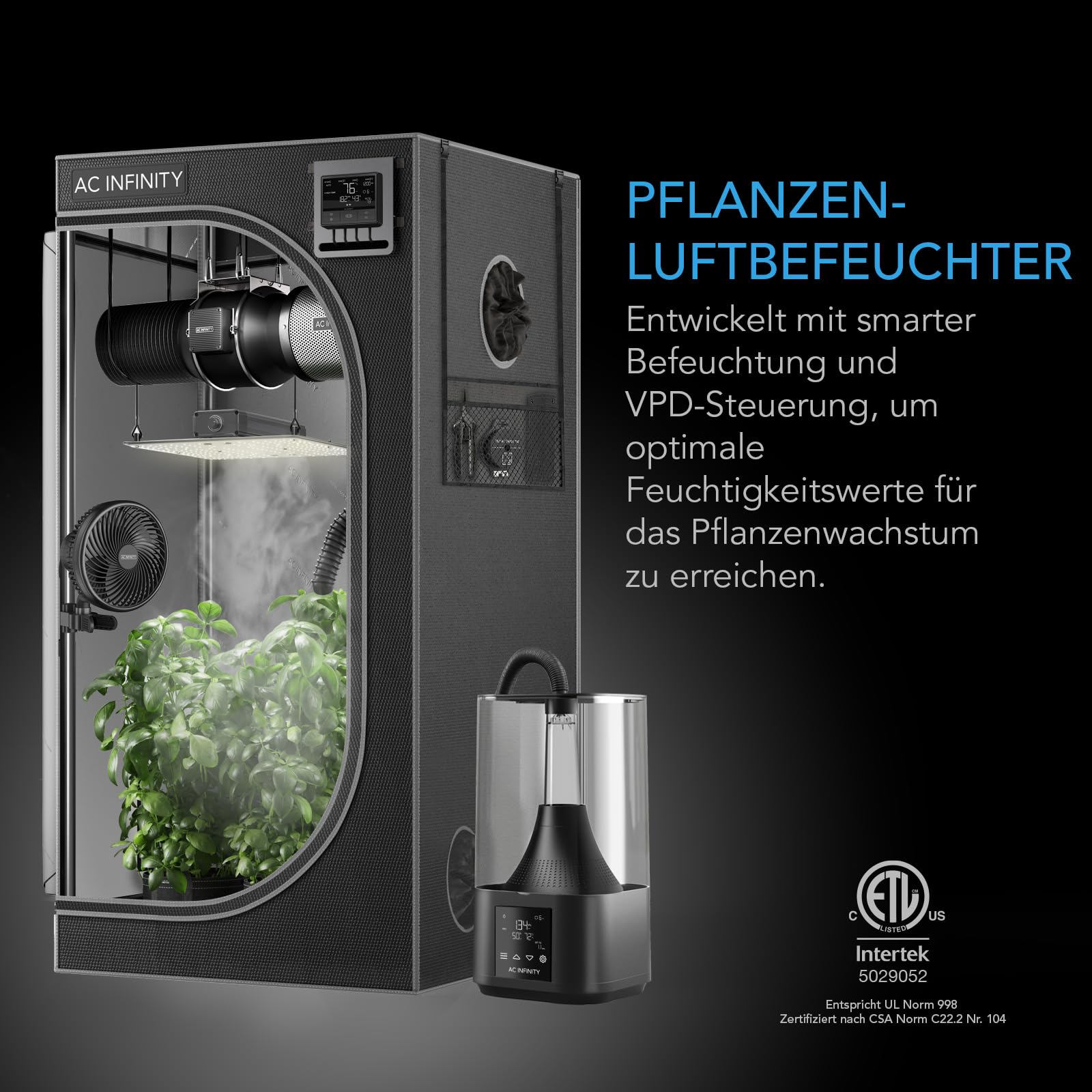 AC Infinity CLOUDFORGE T3 – Pflanzen-Luftbefeuchter 4,5 L mit VPD | 10-stufiger Präzisionsverdampfer, ausziehbarer Zielschlauch und auslaufsichere Dichtung für Wachstumszelte