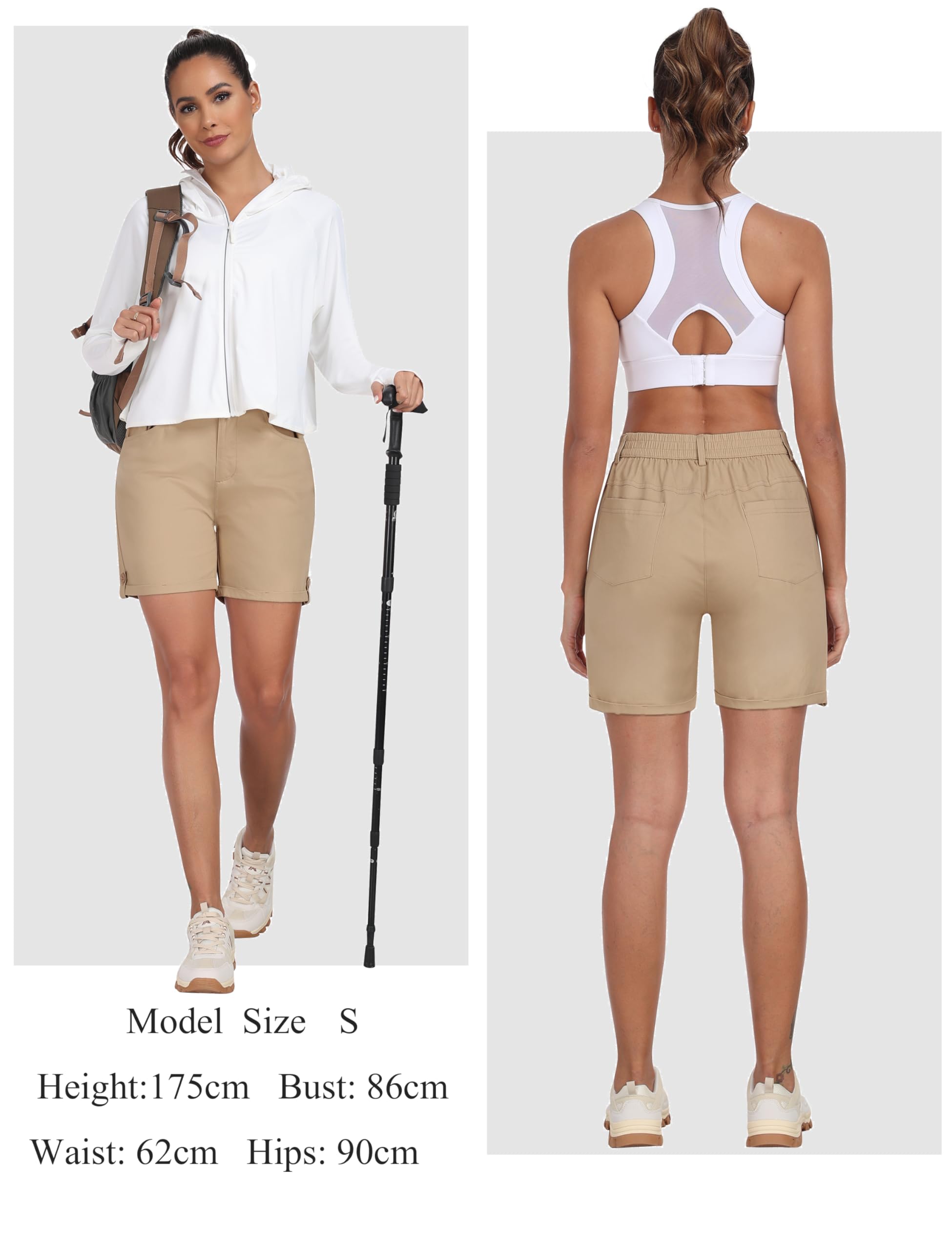 MoFiz Pantalones Cortos Trekking Mujer Algodón Senderismo Verano Bermudas Shorts Hiking Shorts con Bolsillos