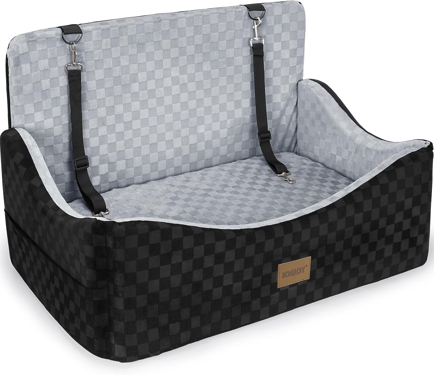 JOEJOY Seggiolino auto per cani media/grande, 2 guinzagli sicurezza, 2 cani piccoli, rimovibile e lavabile, con imbottitura in memory foam ispessita, per sedile posteriore, sedile anteriore