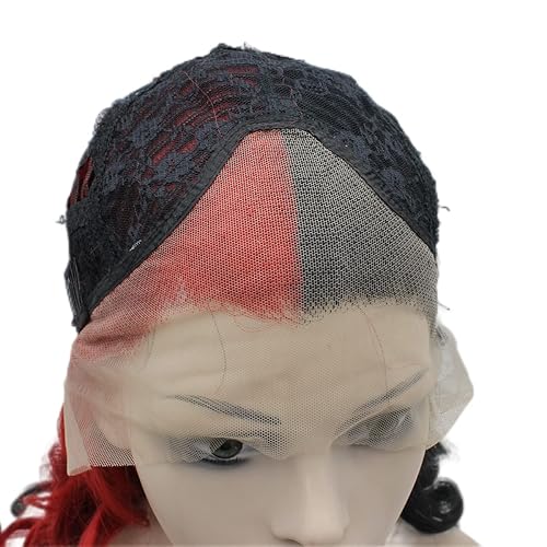 Miniatura 5 de Mxangel Peluca larga ondulada media negra roja sintética encaje frontal Halloween peluca