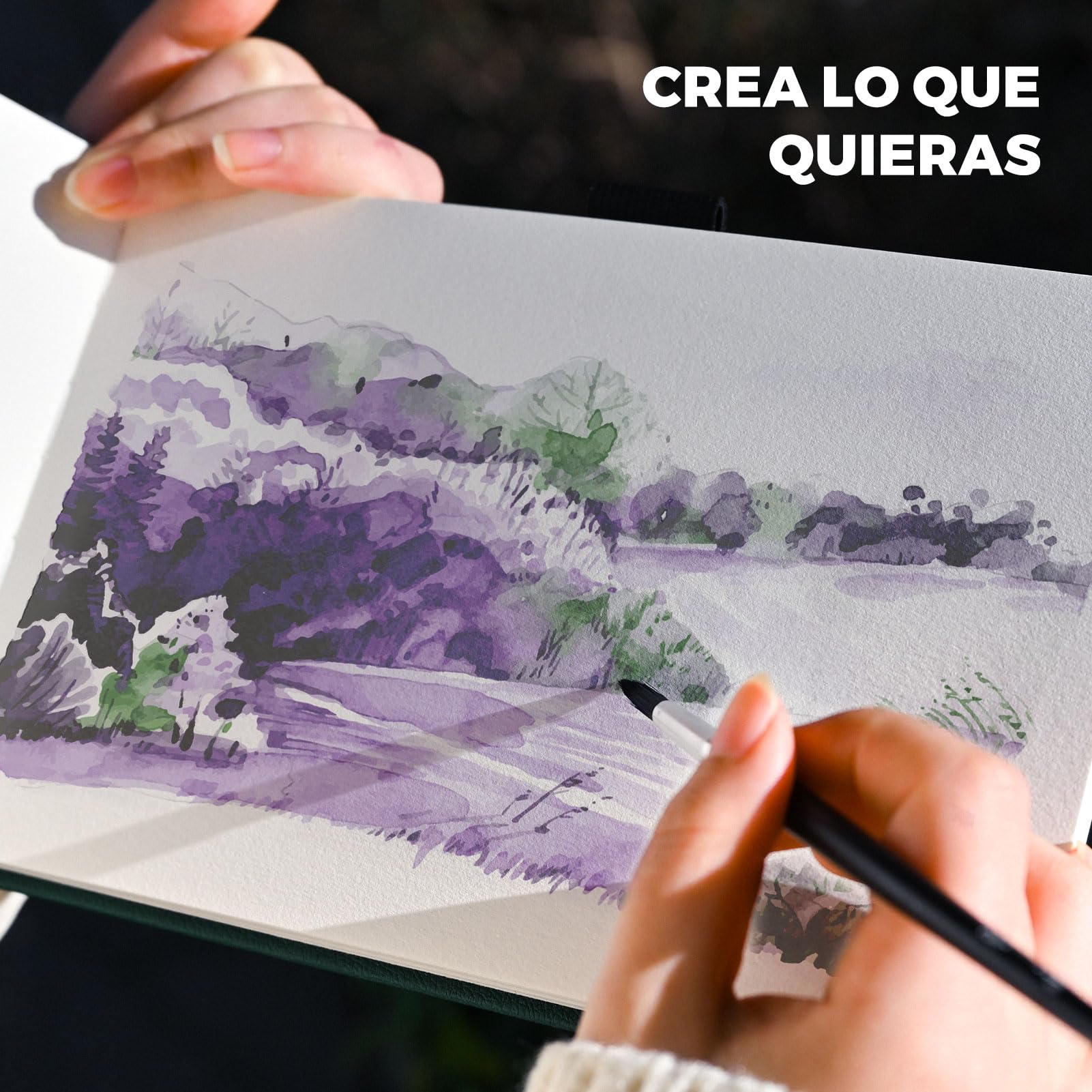 Funto Diario de acuarela, 8.5 x 5.5 pulgadas, paquete de 2, 48 páginas cada uno, cubierta de cuero morado, prensado en frío, bolsillo interior de papel, suministros de arte para medios mixtos — view 6