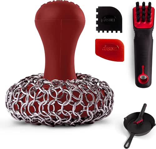 Cuisinel Cast Iron Chain Mail Scrubber + Cleaning Brush +