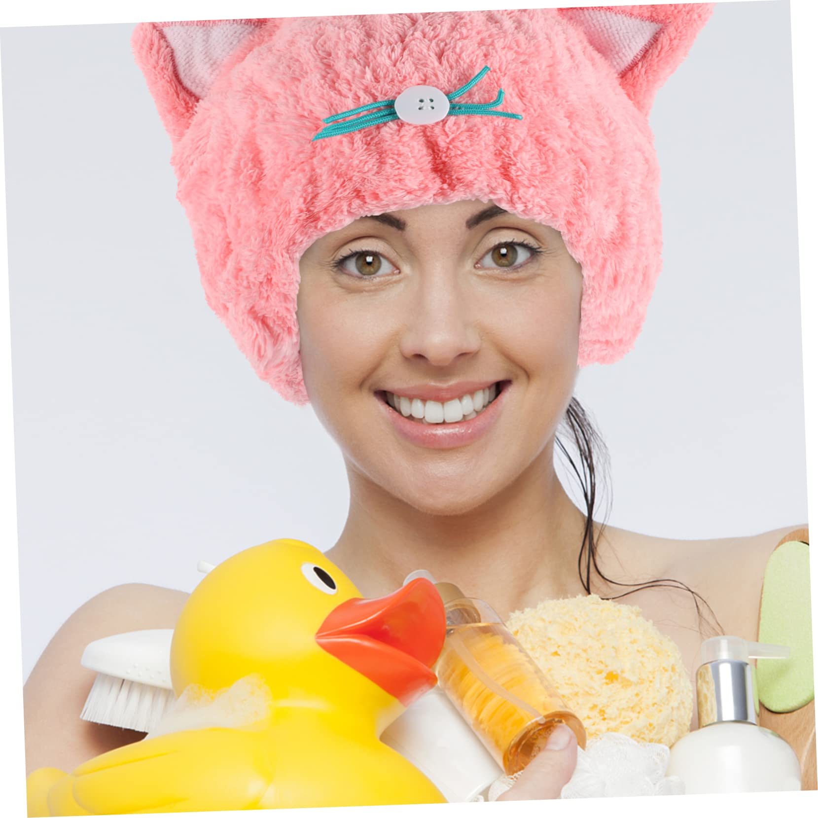 DOITOOL 3piezas Toalla De Secado De Cabello Diseño De Gato Cartoon Gorro De Microfibra Super Absorbente para Mujeres para Secar Cabello Rizado Liso o Tratado Towel Hat para Ducha y Baño