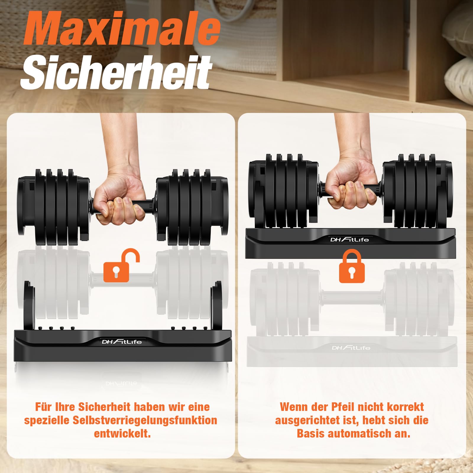 DH FitLife 12kg/25kg verstellbare Hanteln 2,5-12kg /4-25kg mit 10 Gewichtsstufen, Kurzhanteln Hanteln Set mit Hantelscheiben, Variable Gewichte 10 in 1