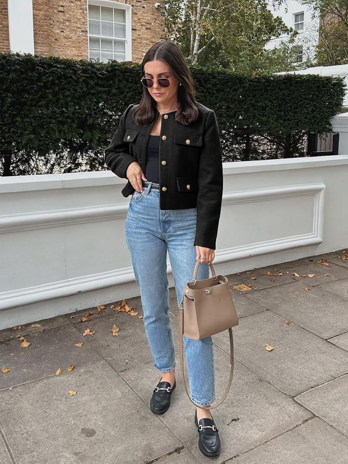 Cicy Bell Womens Cropped Tweed Blazers Jacket Collarless Button Down Business Casual Winter Coats 2026 Spring Outfits - Image 5