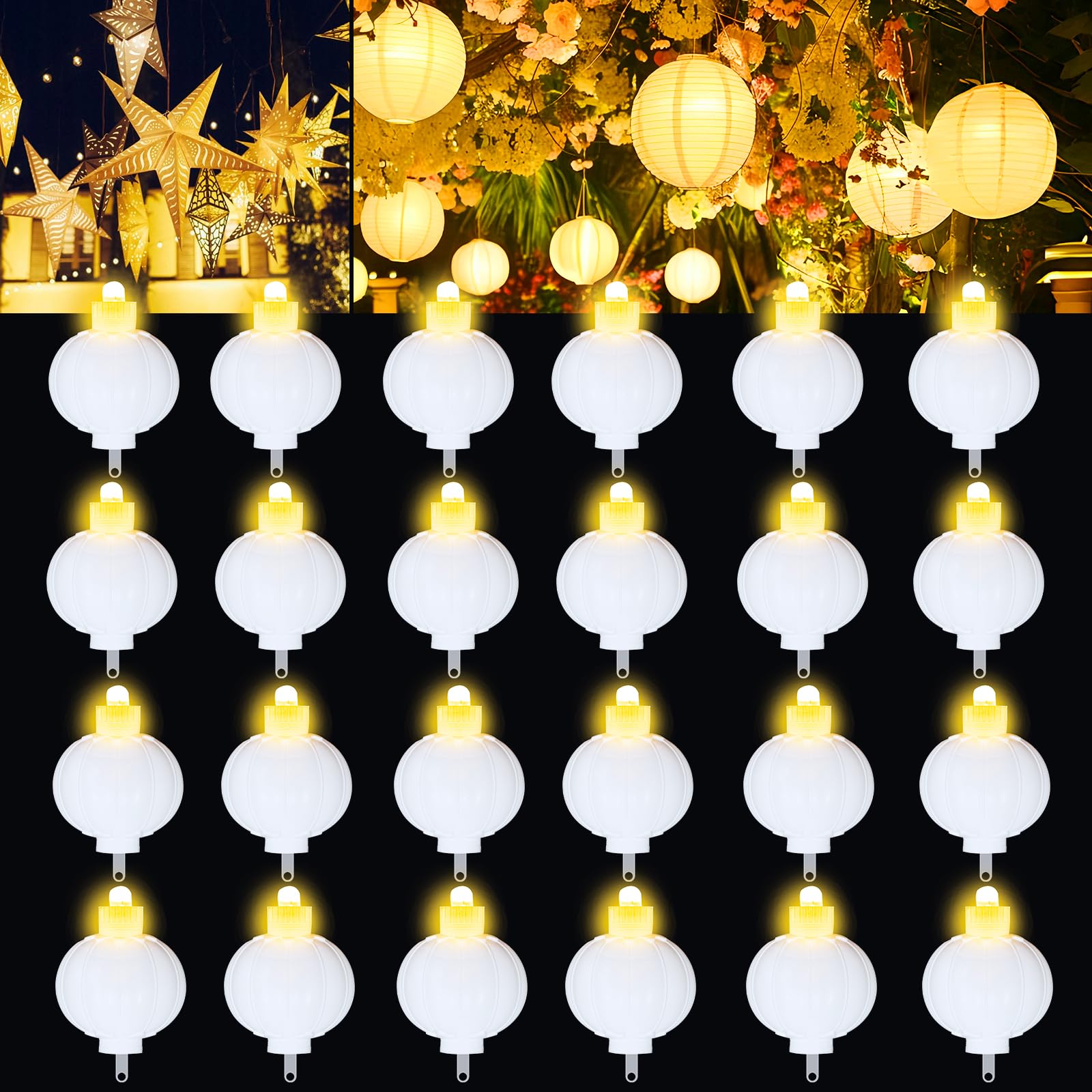 Paquete de 24 mini linternas LED – Luces pequeñas que funcionan con pilas para linternas de papel, perfectas para fiestas, cumpleaños, bodas, Halloween, decoraciones de Navidad (blanco cálido)