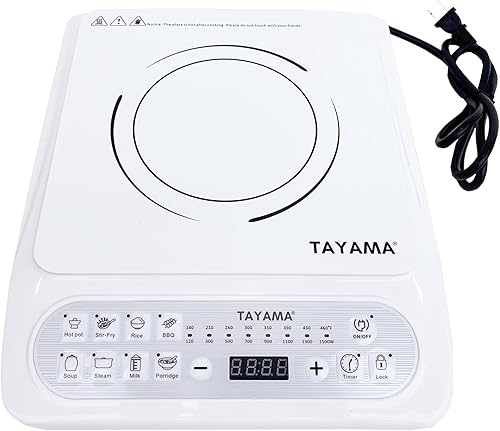 Miniatura 4 de TAYAMA Placa de inducción blanca de 1500 vatios con 8 ajustes