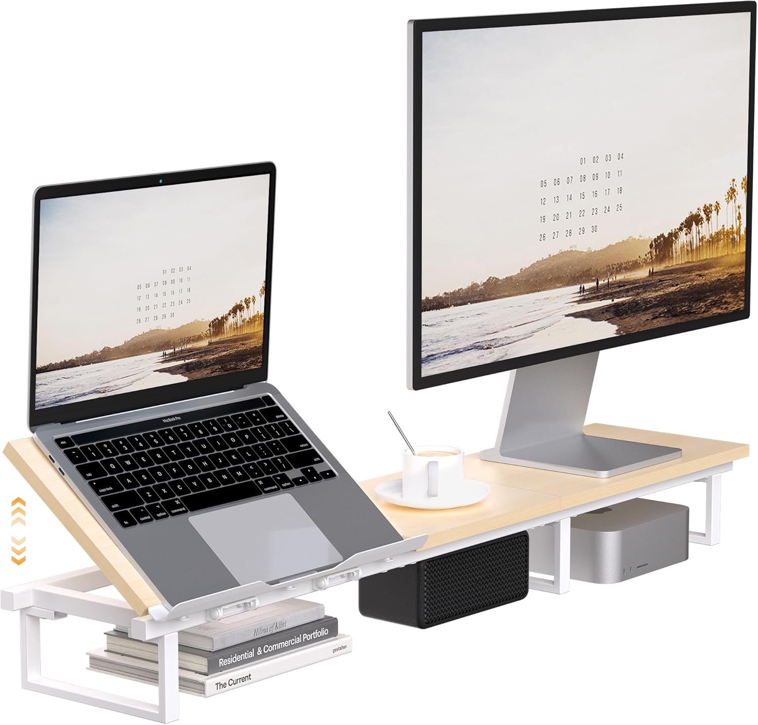 Roslim Dual Monitor Stand with Adjustable Laptop Holder – Ergonomic 7-Angle Laptop Stand for Desk