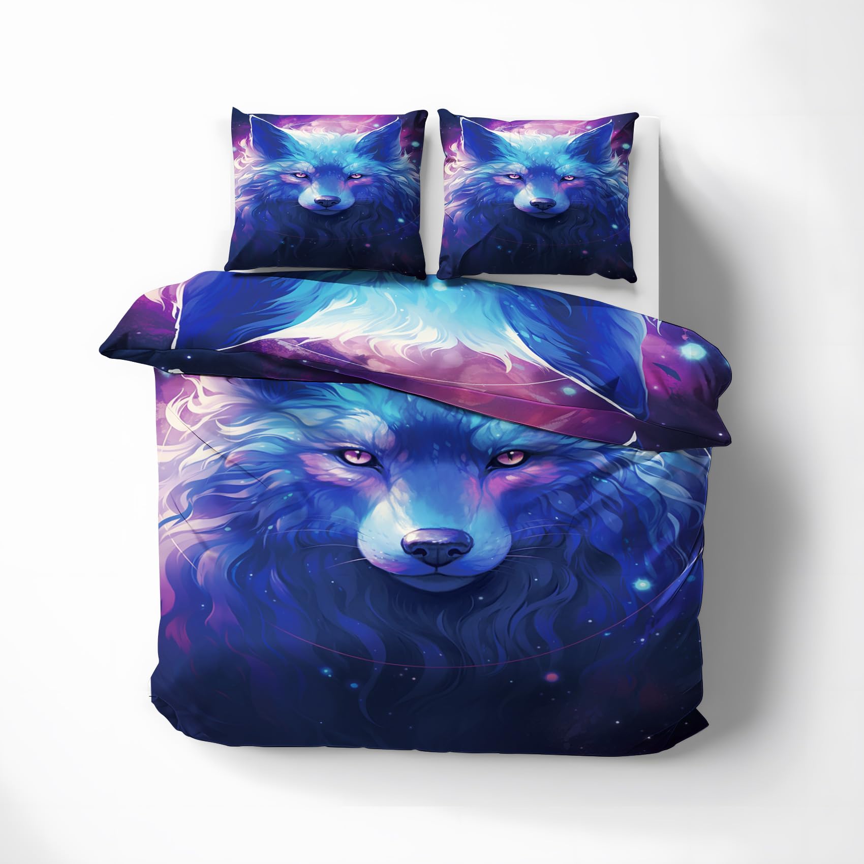 Housse de couette 200x200 loup et parure de lit 2 personnes en microfibre zippée MO&240