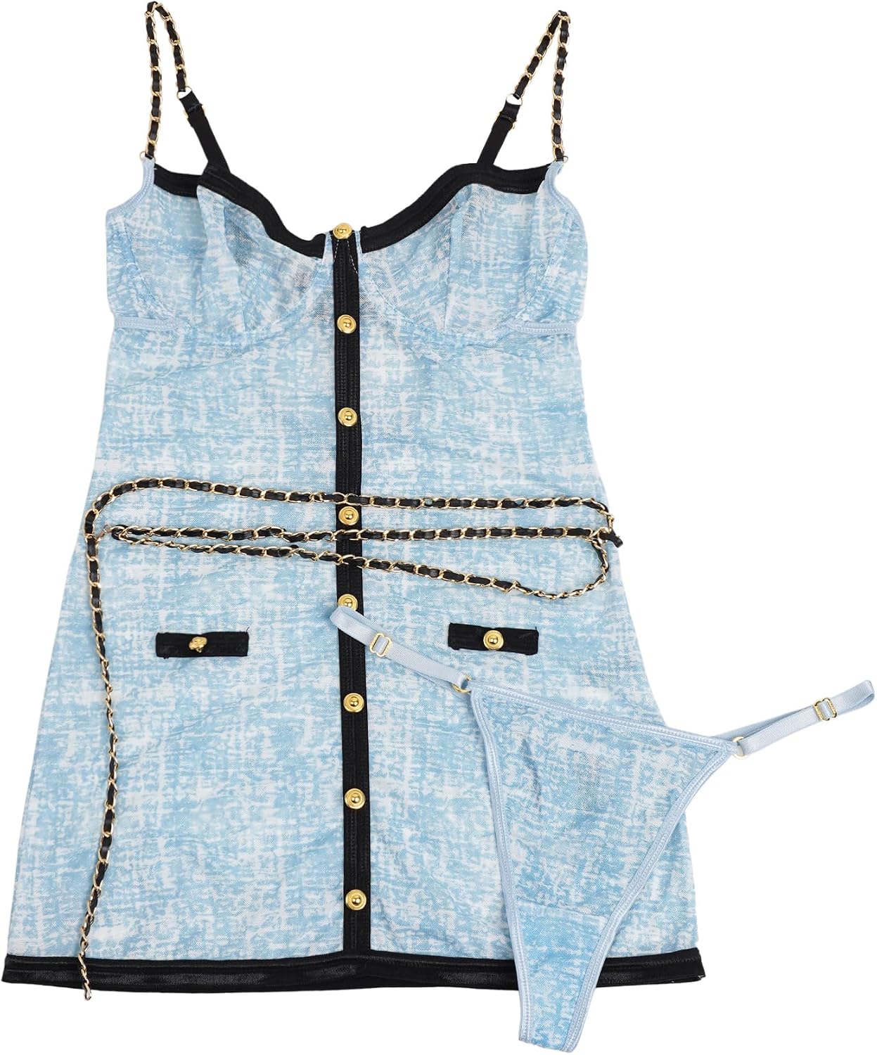 Women's Underwire Printed Sheer Mesh Chemise Bodycon Dress