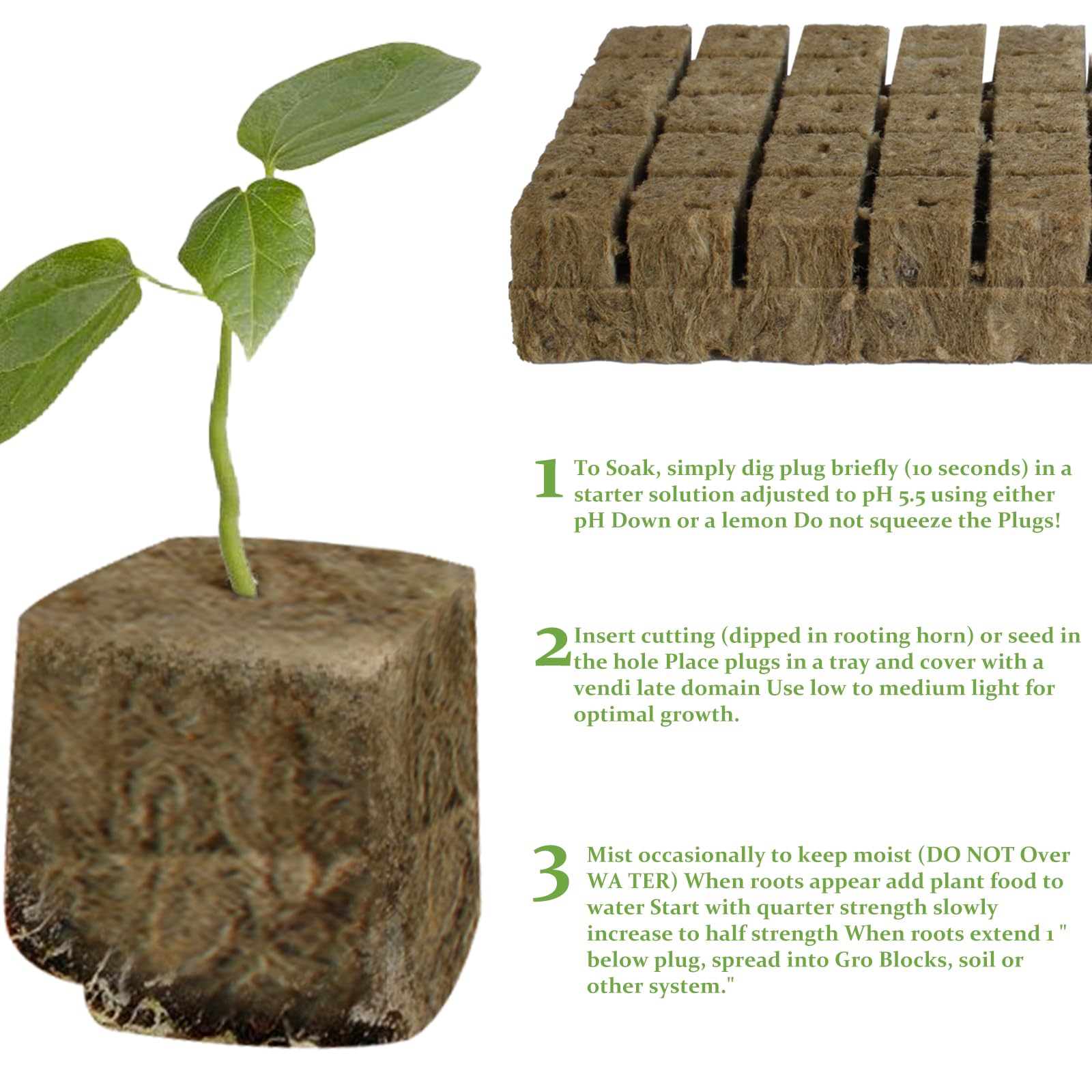 Cubos de Lana de Roca, 50 Pieza Cubos de Cultivo Hidropónicos, Tapones de Plantas de Lana de Roca, Lana de Roca Hidropónicos Cubos, Bloque de Plántulas, Cubo de Lana de Roca sin Suelo(25x25x40mm)