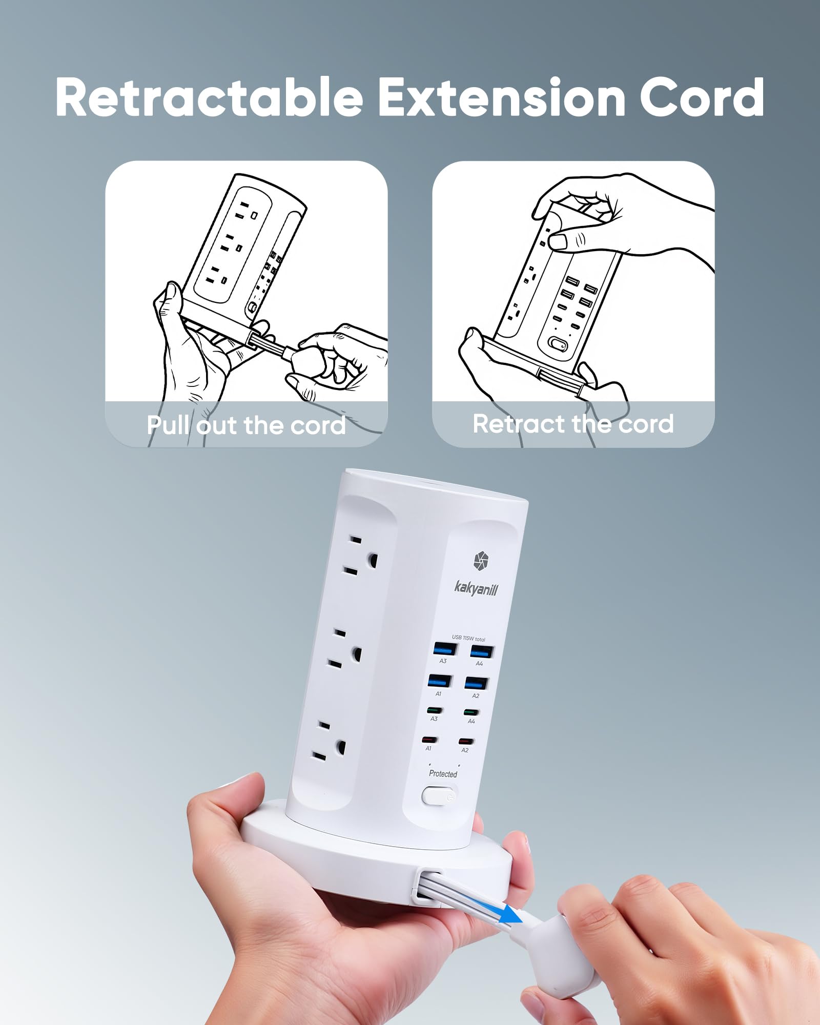 JcBlaon Surge Protector Power Strip, 8 Outlets, 4 USB Ports, 5ft