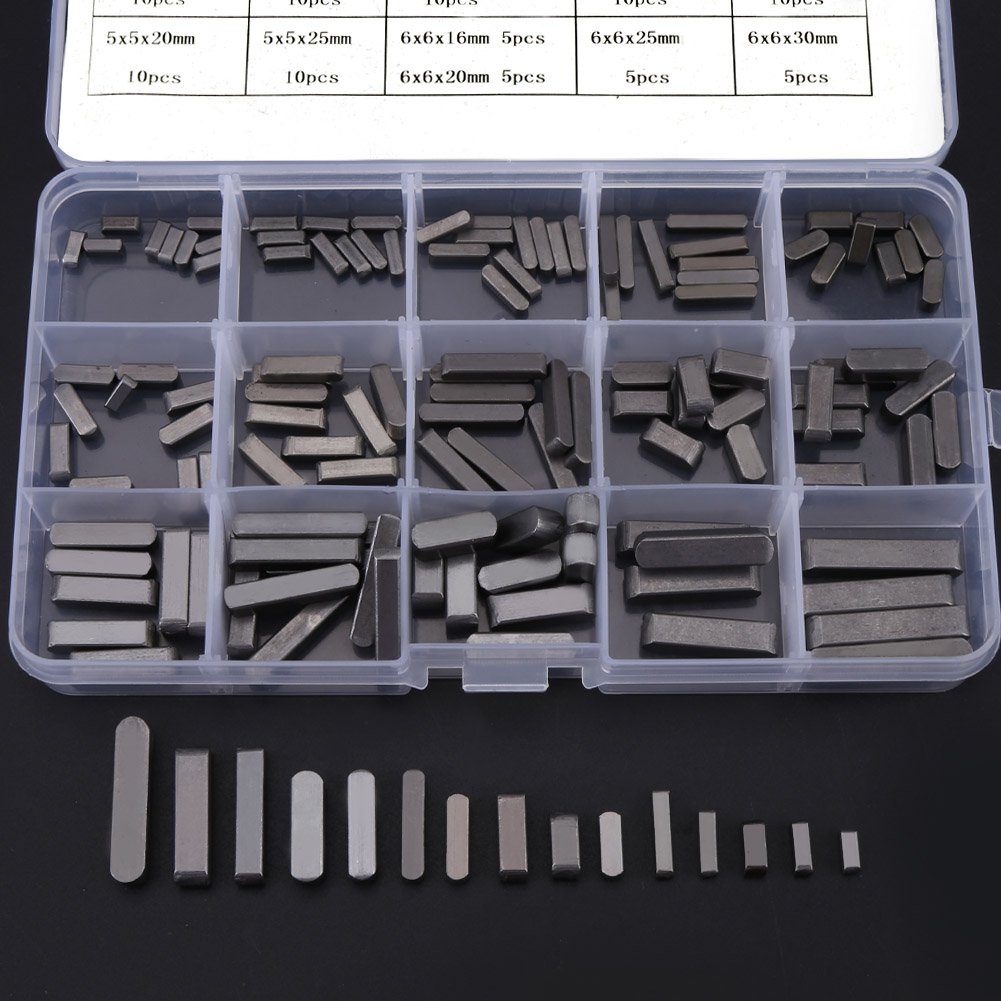 Key Keystock Assortment, 140Pcs Carbon Steel Round Ended Key Keyway Parallel Drive Shaft Key Ways Set 8mm 10mm 12mm 16mm 20mm 25mm 30mm