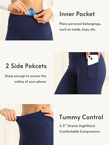 Miniatura 7 de IBL Leggings suaves para mujer con bolsillos, pantalones de compresión de cintura alta para entrenamiento y yoga