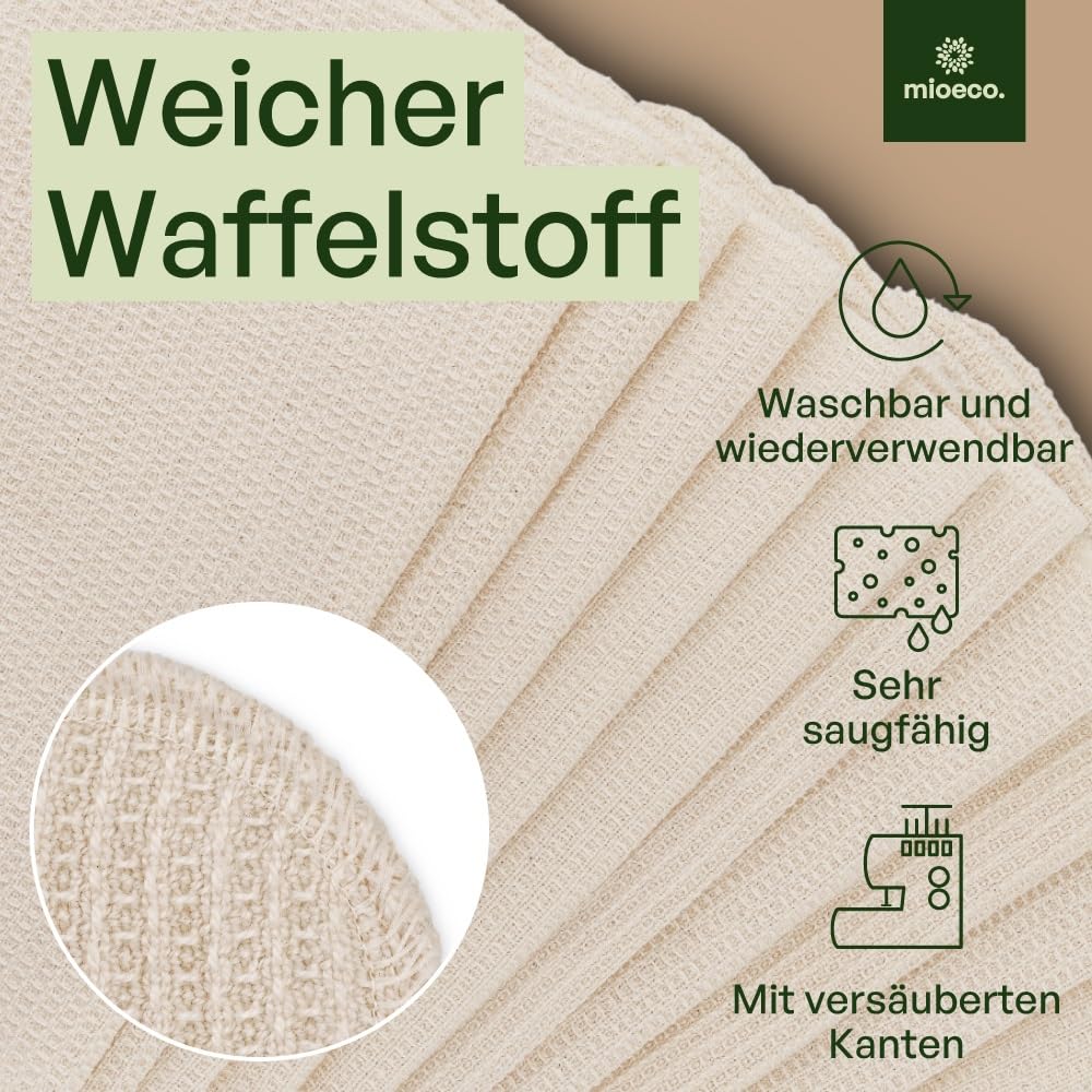 Mioeco 20er-Pack Wiederverwendbare Küchentücher - Waschbare Spültücher aus Bio-Baumwolle - Alternative zu Küchenrollen & Baumwoll Putztüchern - Saugfähig, Robust & Umweltfreundlich