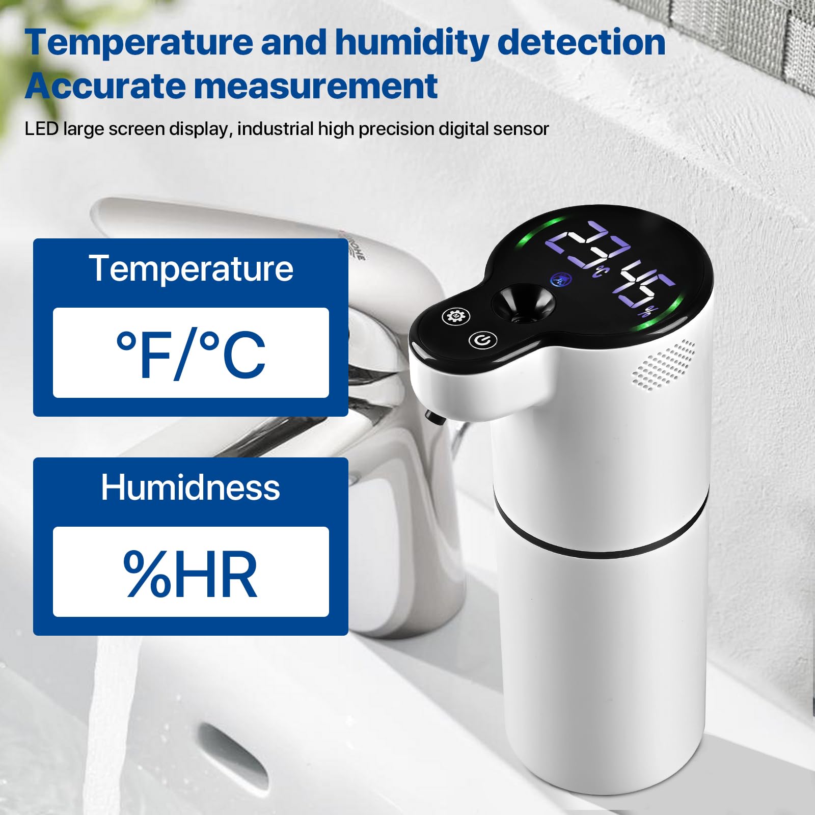 Dispensador automático de jabón Inteligente Multifuncional - Combinación de aromaterapia, detección de Temperatura y Humedad y Alarma de Gas Combustible, dispensador de jabón líquido sin Contacto