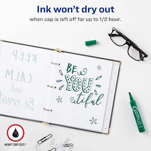 Miniatura 2 de Avery Marks-A-Lot - Marcadores permanentes, tamaño regular de escritorio, punta de cincel, resistentes al agua y al desgaste, 12 marcadores verdes