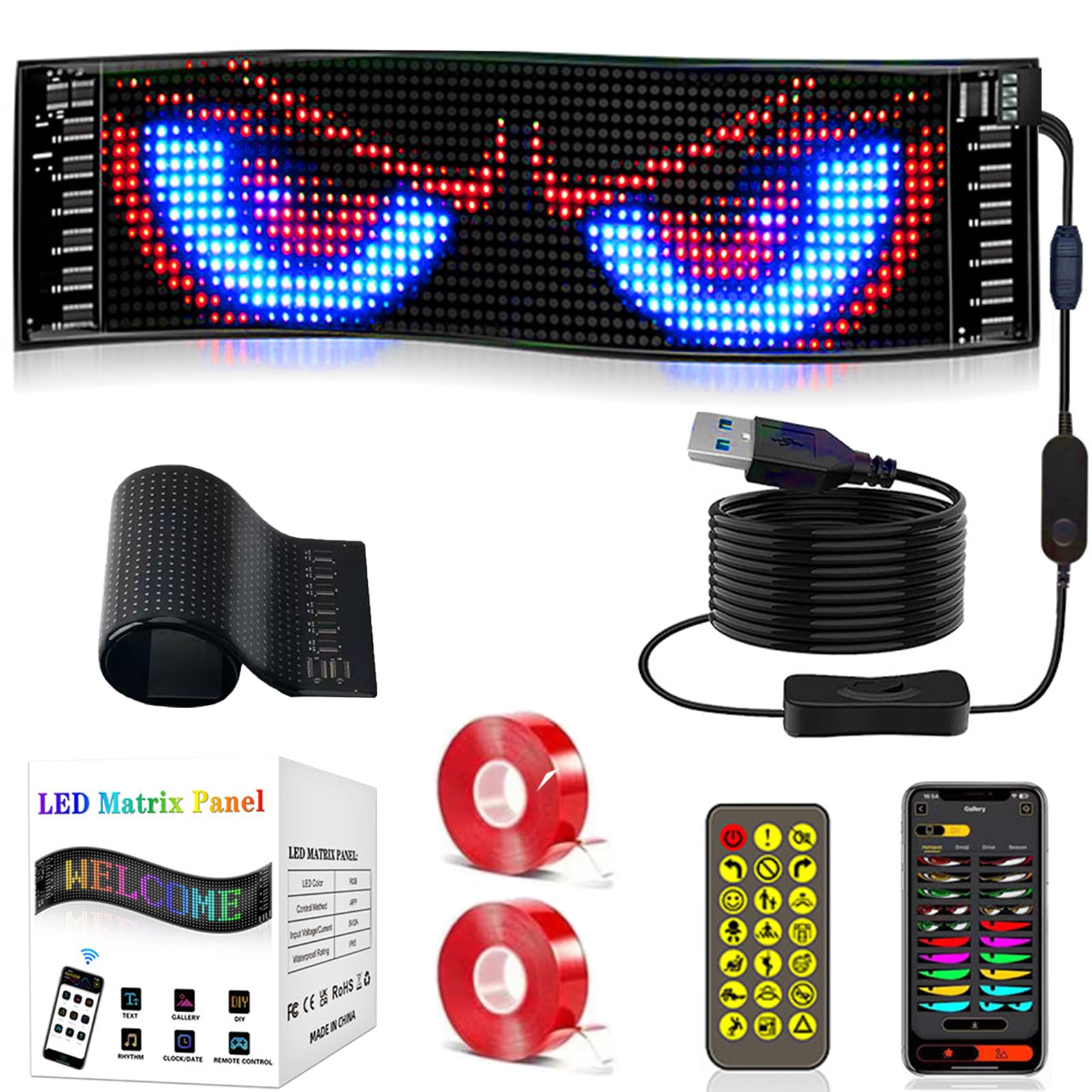 Lightride Devil Eyes, Animated Eyes for Car Windshield Light, Programmable Flexible Dynamic LED Display Soft Screen with App Control and Remote Controller for Cars Trucks (1Pc-23.6 * 4.73 in)