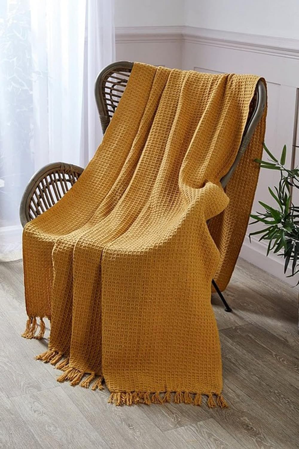 Tarantaran Class 24 Cotton Throw 50 X 60 Inches Decorative Living Room Couch and Sofa Knitted Blanket with Tassels Chevron, (Mustard- 127 X 152 Cm), 200 TC-image-25