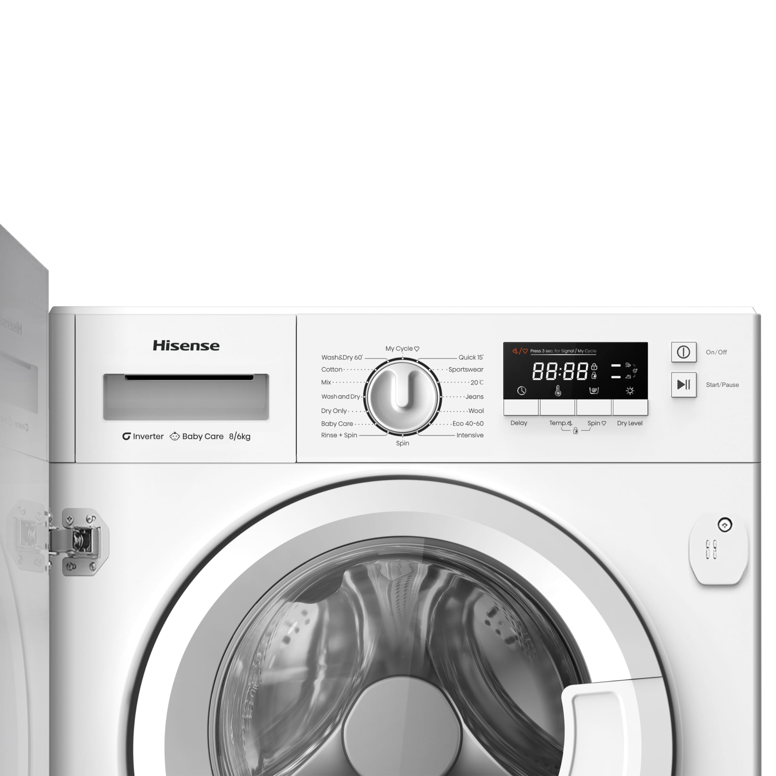 Hisense WD3M841BWIES - Lavasecadora, Clase E/B, 8kg/6 kg, Lavado Secado 1h, Pausar y Añadir, Finalización Diferida, Tecnología Inverter, Blanco