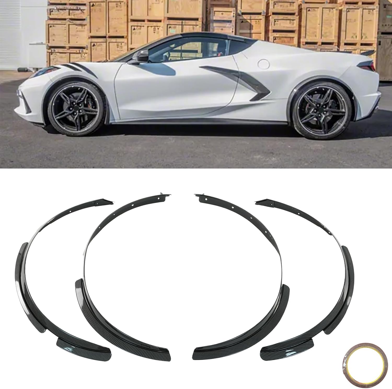 4PCS Front&Rear Wheel Fender Trim for Corvette C8 2020-2025 Stingray/z51/z06 Fender Flares Molding Extension Add On Wheels Arch Guard (Glossy Black)