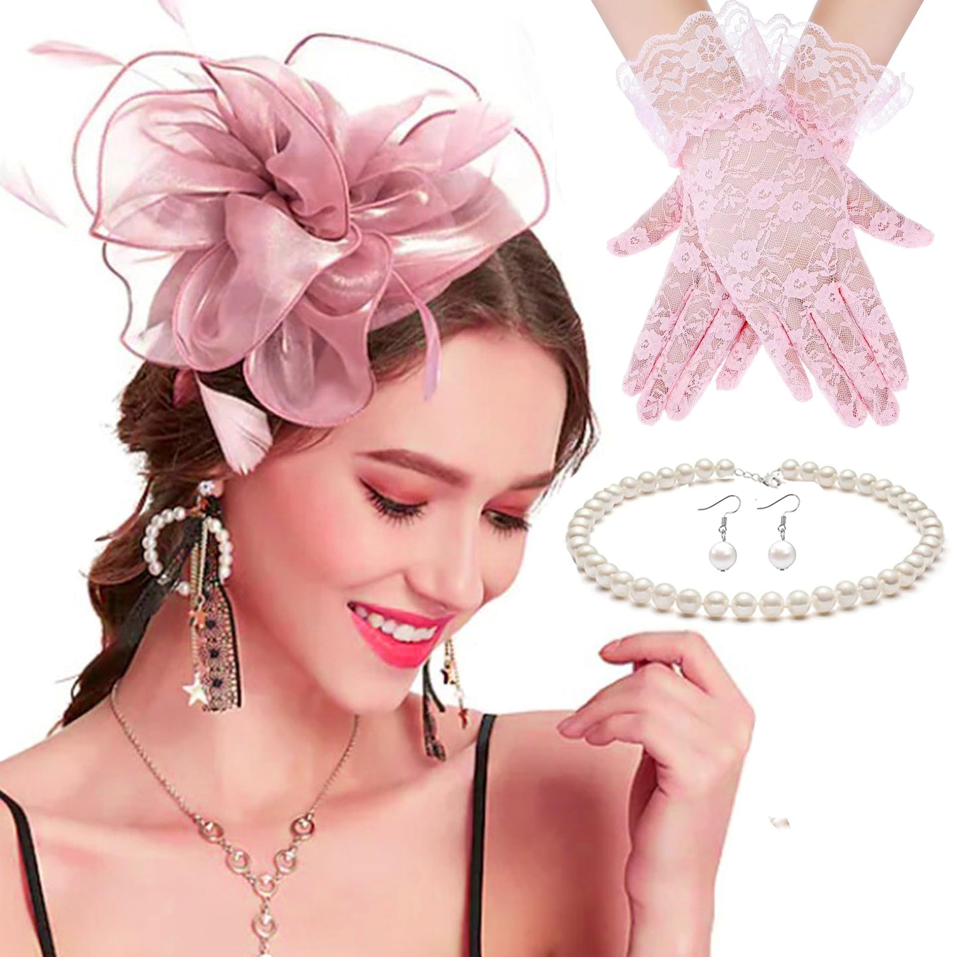 Tea Party Fascinators Hats and Gloves for Women Girls Elegant Derby Hat Headband for Festival Wedding