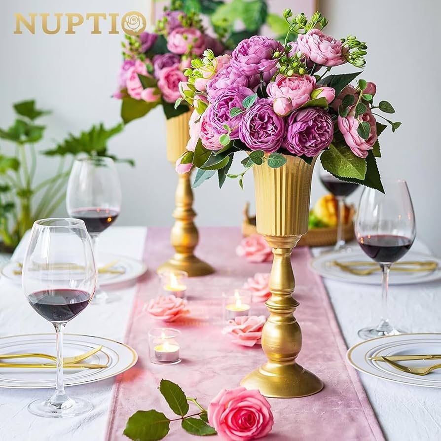 Amazon.co.jp: 10つの部分の花の金属の花瓶の優雅な結婚式の中心の部分