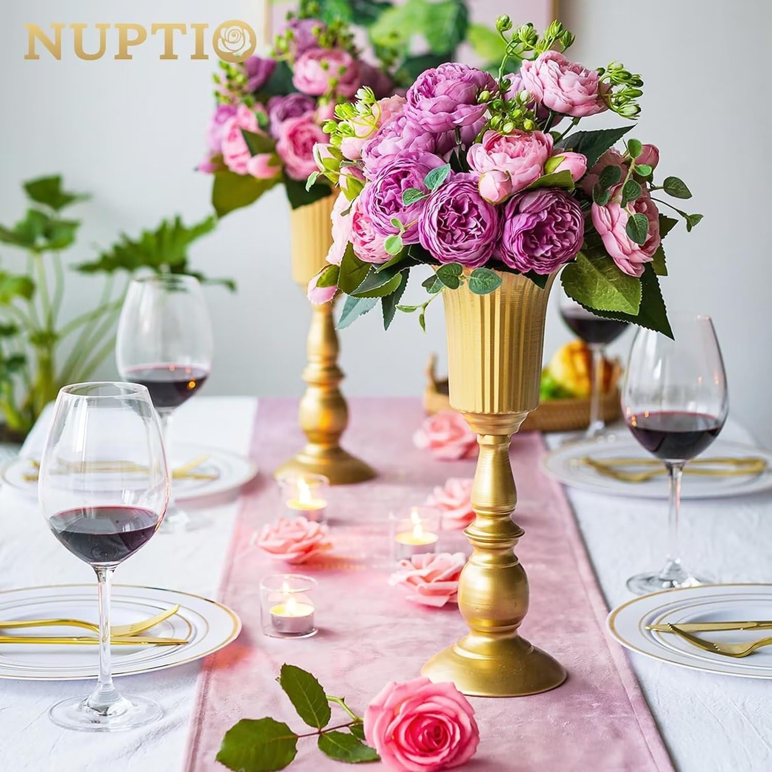Amazon.co.jp: 10つの部分の花の金属の花瓶の優雅な結婚式の中心の部分
