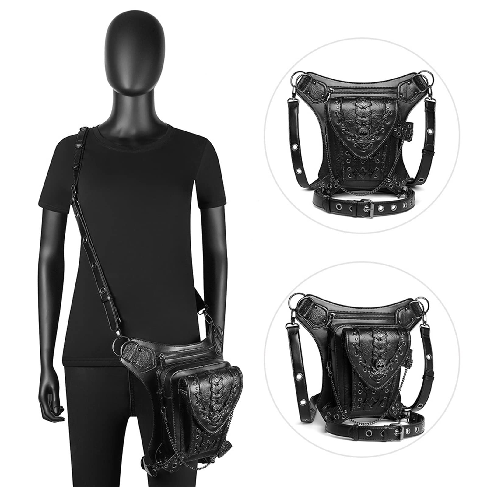 Sac de Taille Punk Vélo de Plein air Cyclisme Randonnée Pochette Épaule Sac à bandoulière pour Le Cyclisme Randonnée