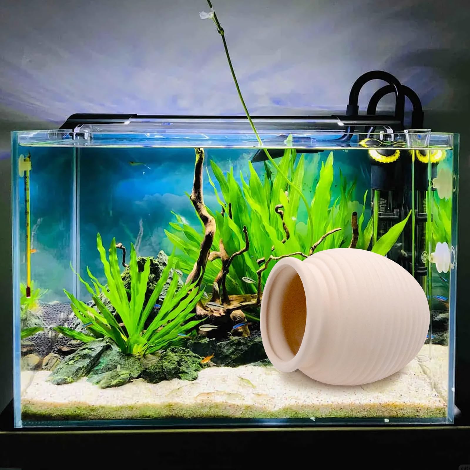 Zatixbu Beige Fish Tank Decorations, Aquarium Ornaments Pot Shaped Toys Ceramic Hideout Stone - Image 4