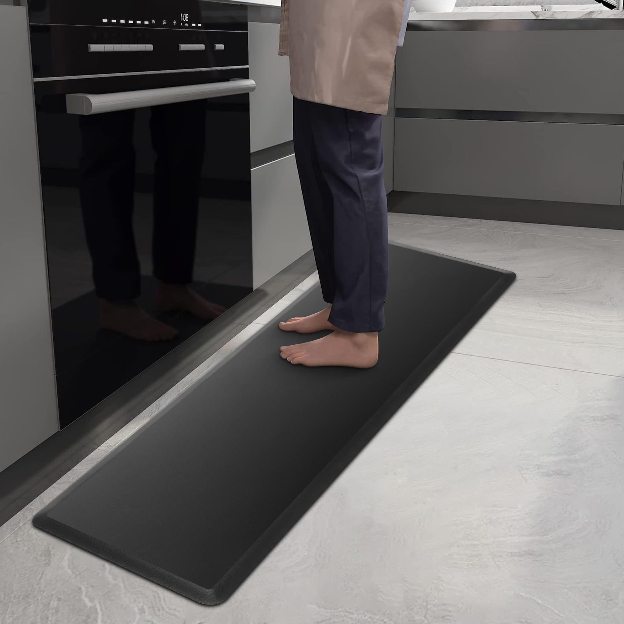 Tapis Anti-Fatigue Cuisine - 44x120cm Tapis de Confort de Sol Antidérapant | Confortable Rembourré Antidérapant pour Bureau Debout Maison Garage(Noir)