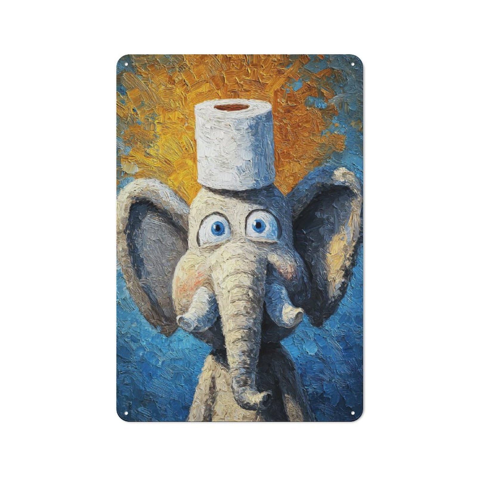 Junmoney Style-2 For Hallway Wall, Elephant With Toilet Paper Hat Vintage-Inspired Metal Sign 30X20cm, A Moving-Home Gift For Collectors Of Tin Signs