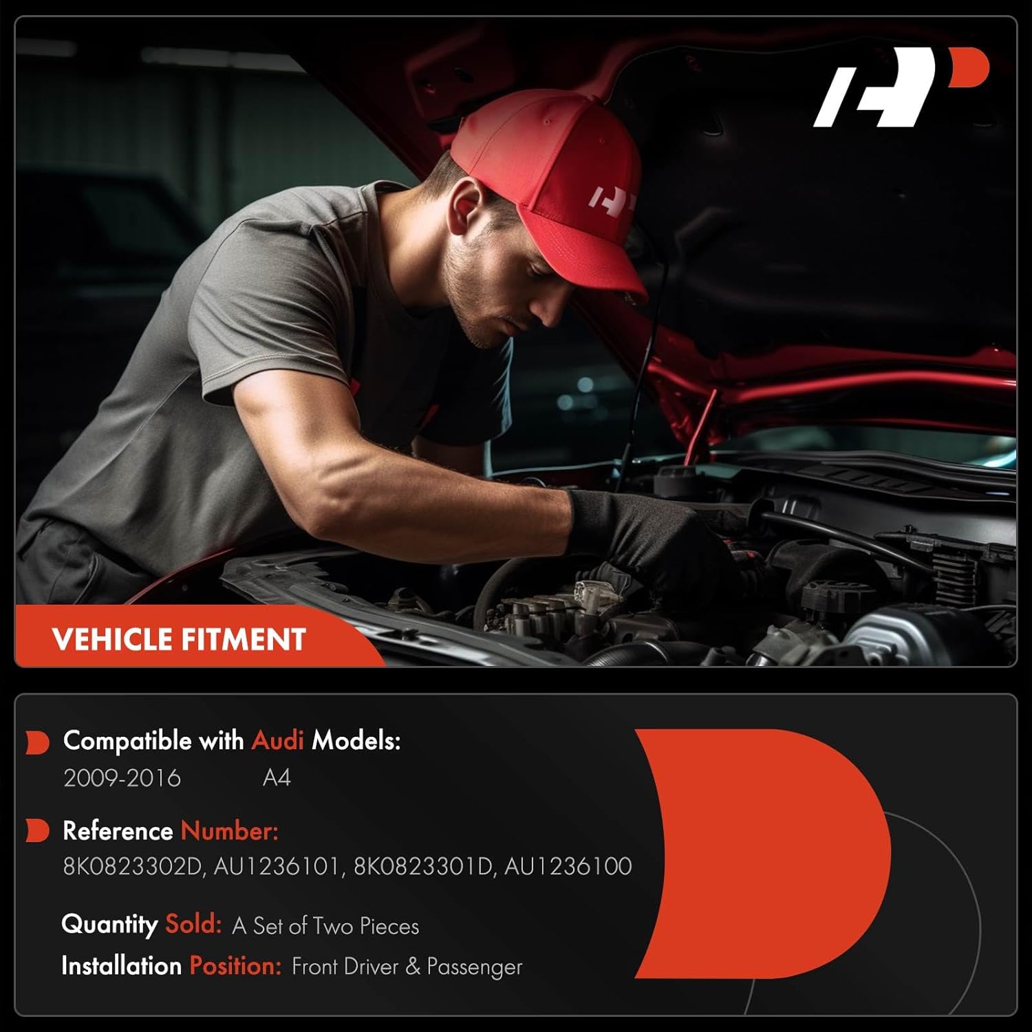 A-Premium Driver and Passenger Hood Hinges Compatible with Audi A4 2009-2016, Set of 2 Front Left and Right Side Hood Hinges, Replace# 8K0823302D, 8K0823301D