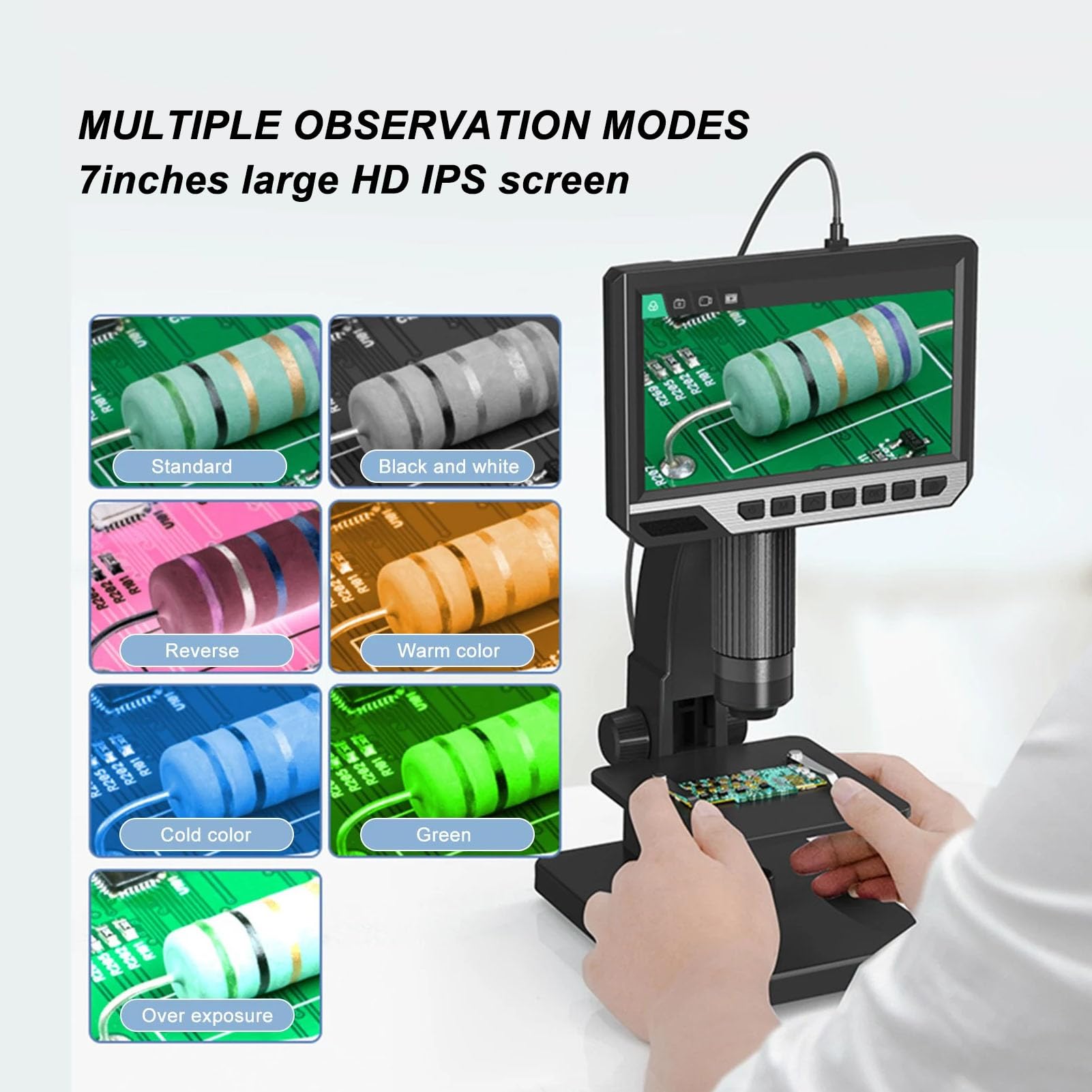 Annadue Microscopio Biologico Digitale da 7 Pollici, Microscopio con Schermo LCD 1080P 12MP, Lente D'ingrandimento con Doppia Lente 500X 2000X, 10 Luci LED Regolabili, Visualizzazione