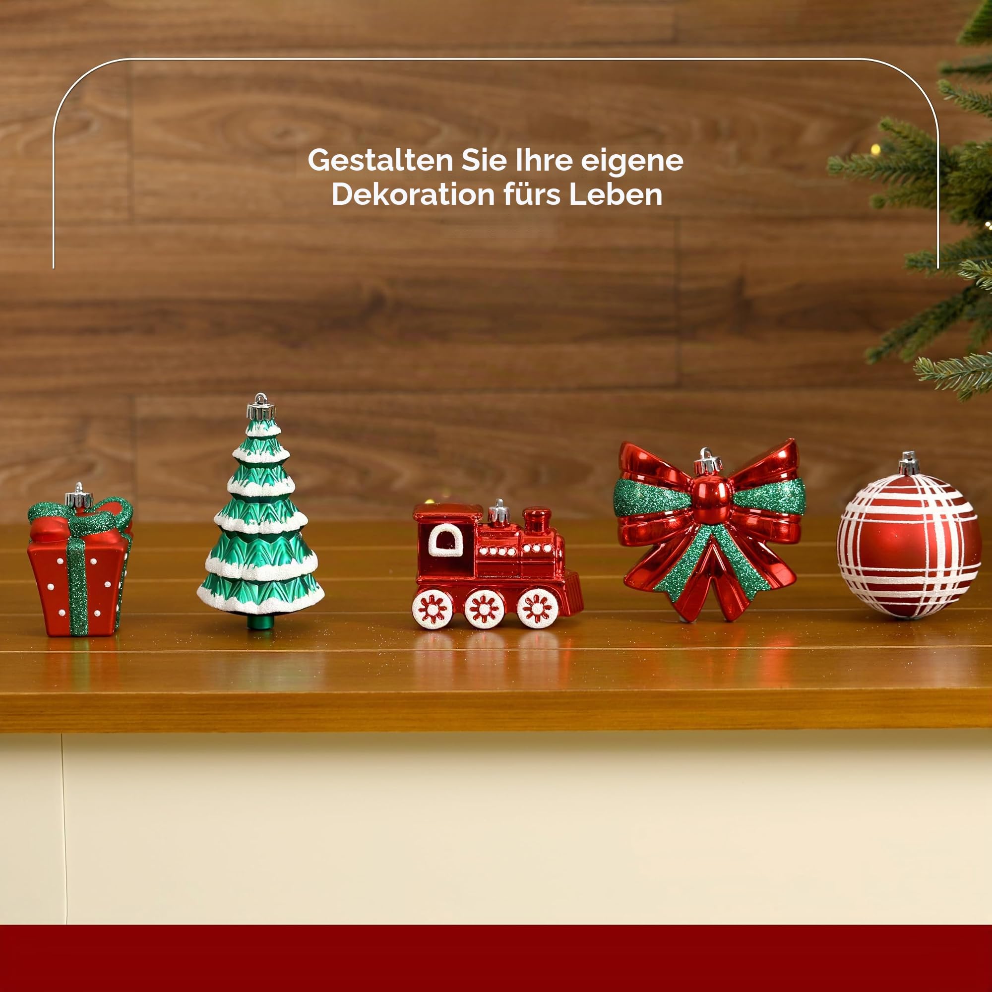Alupssuc 82CT personalisiertes Weihnachtskugeln Weihnachtsdeko Set,Bruchsichere Kugeln für Weihnachtsbaum,Urlaub Party,Hochzeit und Weihnachten Dekoration mit Pre-Hanged Strings,Rot Grün&Weiß | 82 Stück Weihnachtskugeln, vorhängende Seile, bruchsicherer K