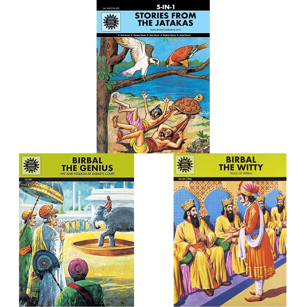 Stories from the Jatakas: 5 in 1 (Amar Chitra Katha)+Birbal the Genius (Amar Chitra Katha)+Birbal the Witty (Amar Chitra Katha)(Set of 3books)