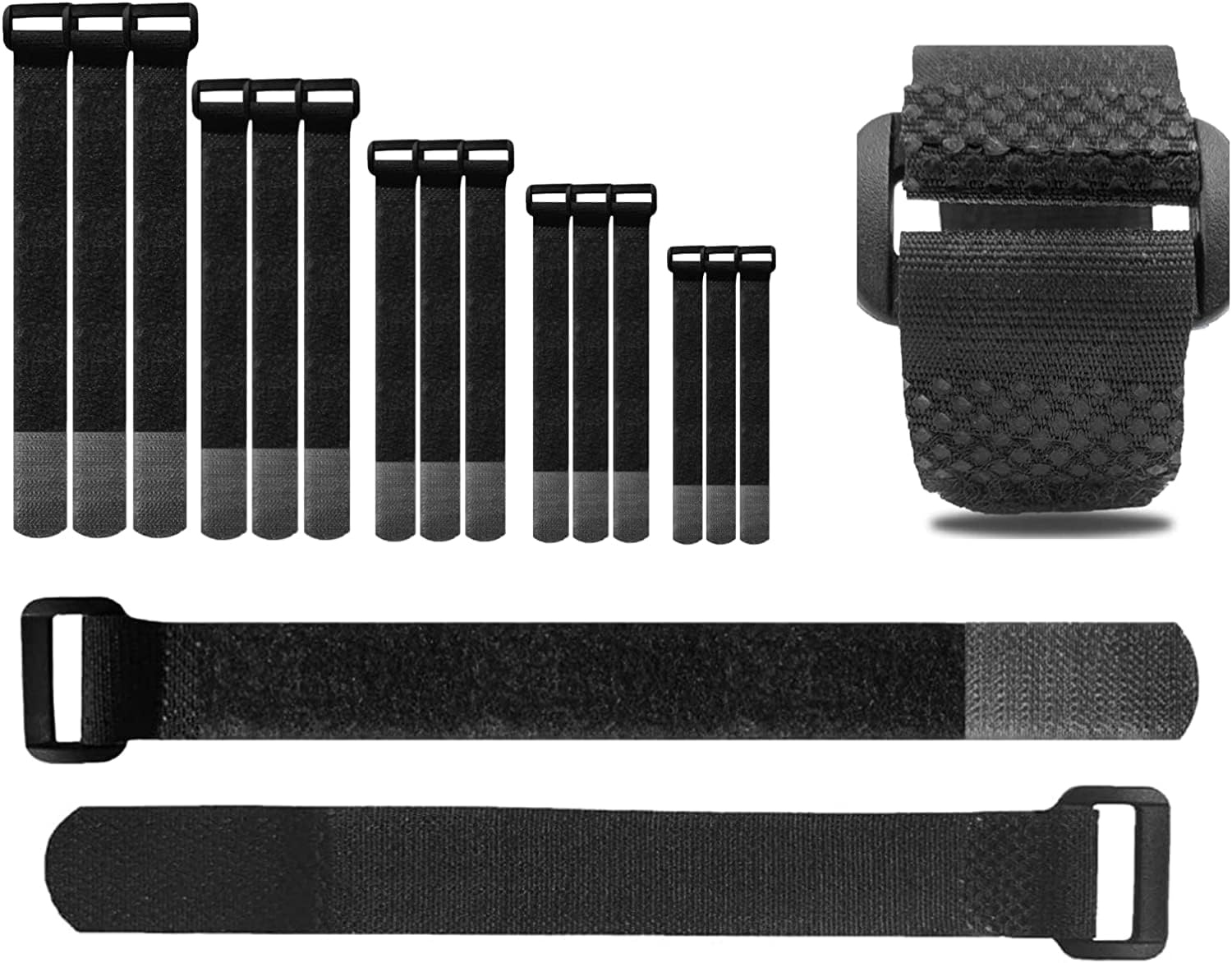 35 Pcs and 5-16 inches Reusable Buckle Cable Straps and Cable Ties with Hook and Loop, Self-Adhesive, Heavy Duty (Black)