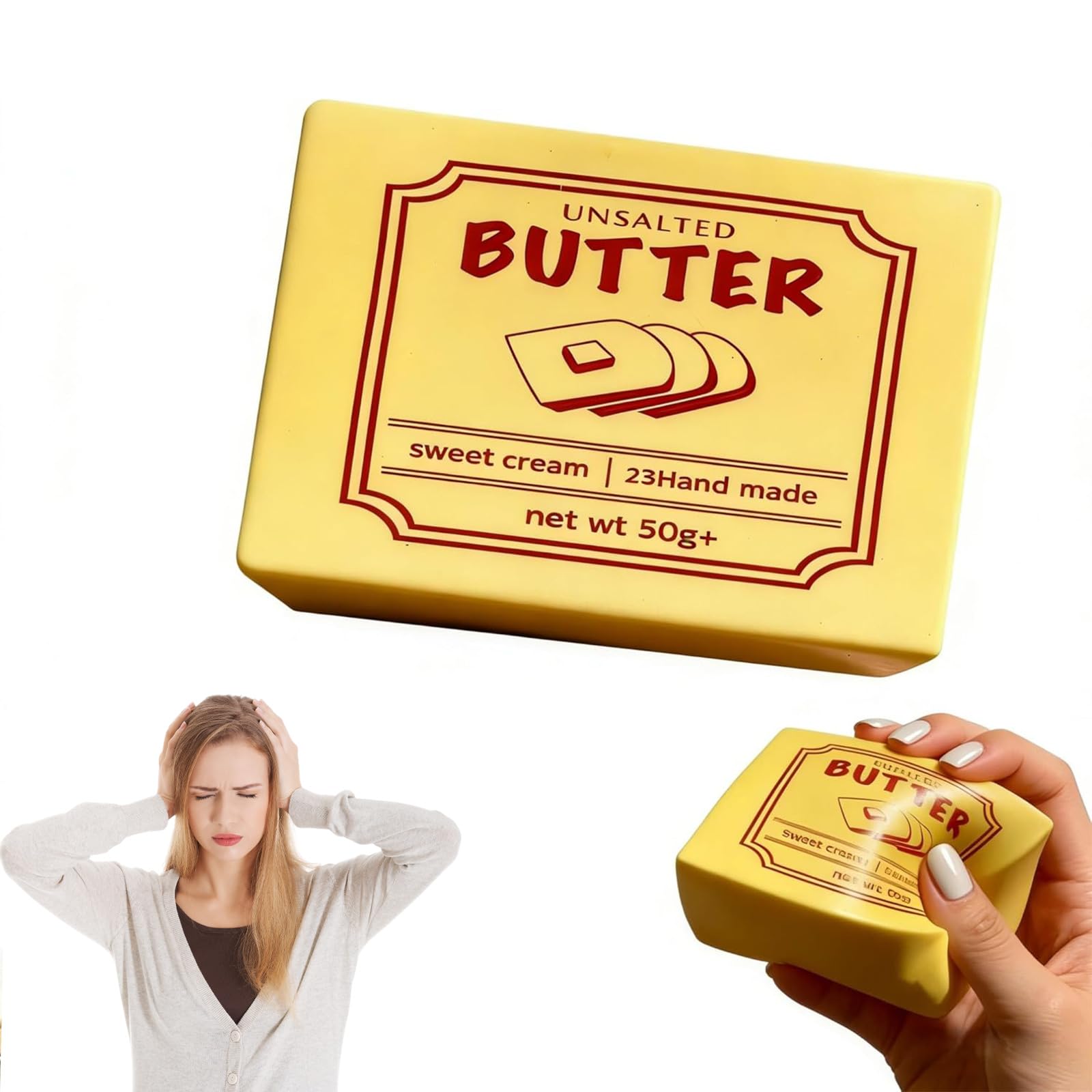 Cheese Squishy, Squishy Cheese Sugar Cube SquishySensory Toy, Big Brain CheeseStress Ball Realistic Design, Anxiety Relief Fidget Toy Sensory Toys For Adults & Kids (Butter Y2)