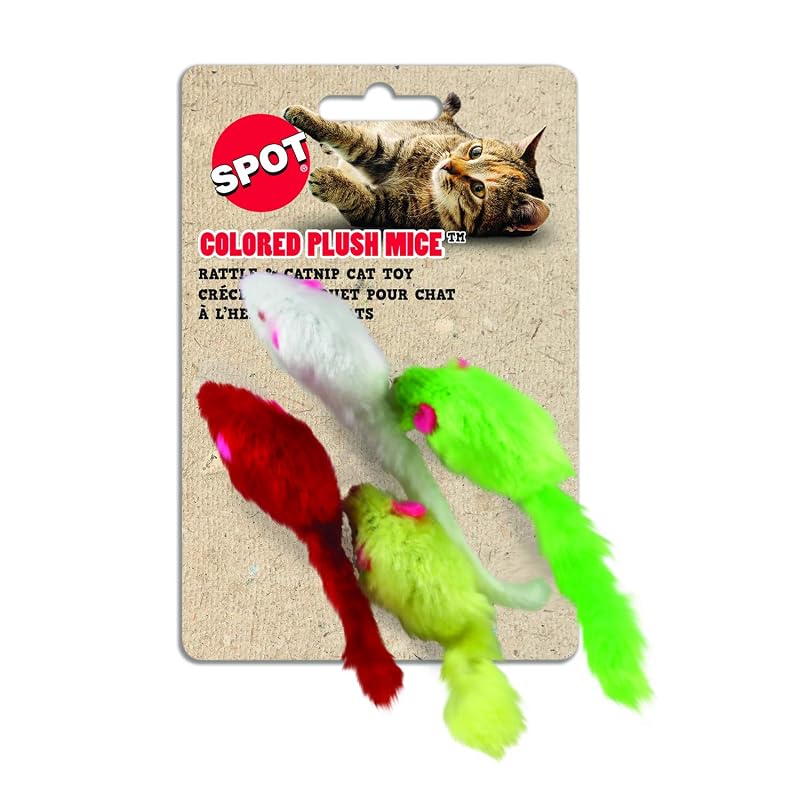 Brinquedo de Ratinho para Gatos SPOT de Pelúcia com Chocalho e Catnip, 11,43 cm, Pacote com 4