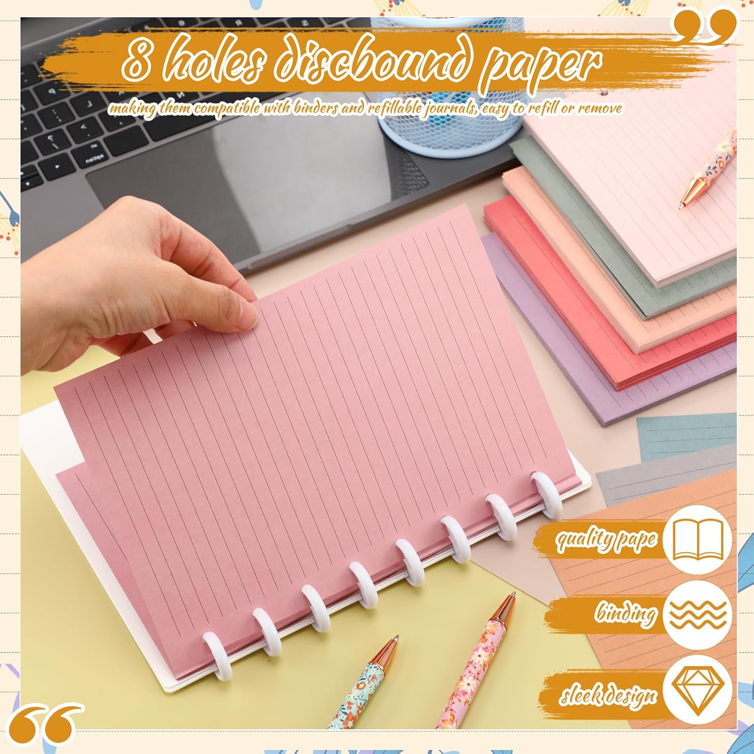 PerKoop 12 Pack 600 Sheets Half-letter Size Discbound Lined Planner Refill 5.5'' x 8.5'' College Ruled Size A5 8 Disc Notebooks 12 Colors Disc Notebooks Refill for Journaling(Vintage Color)