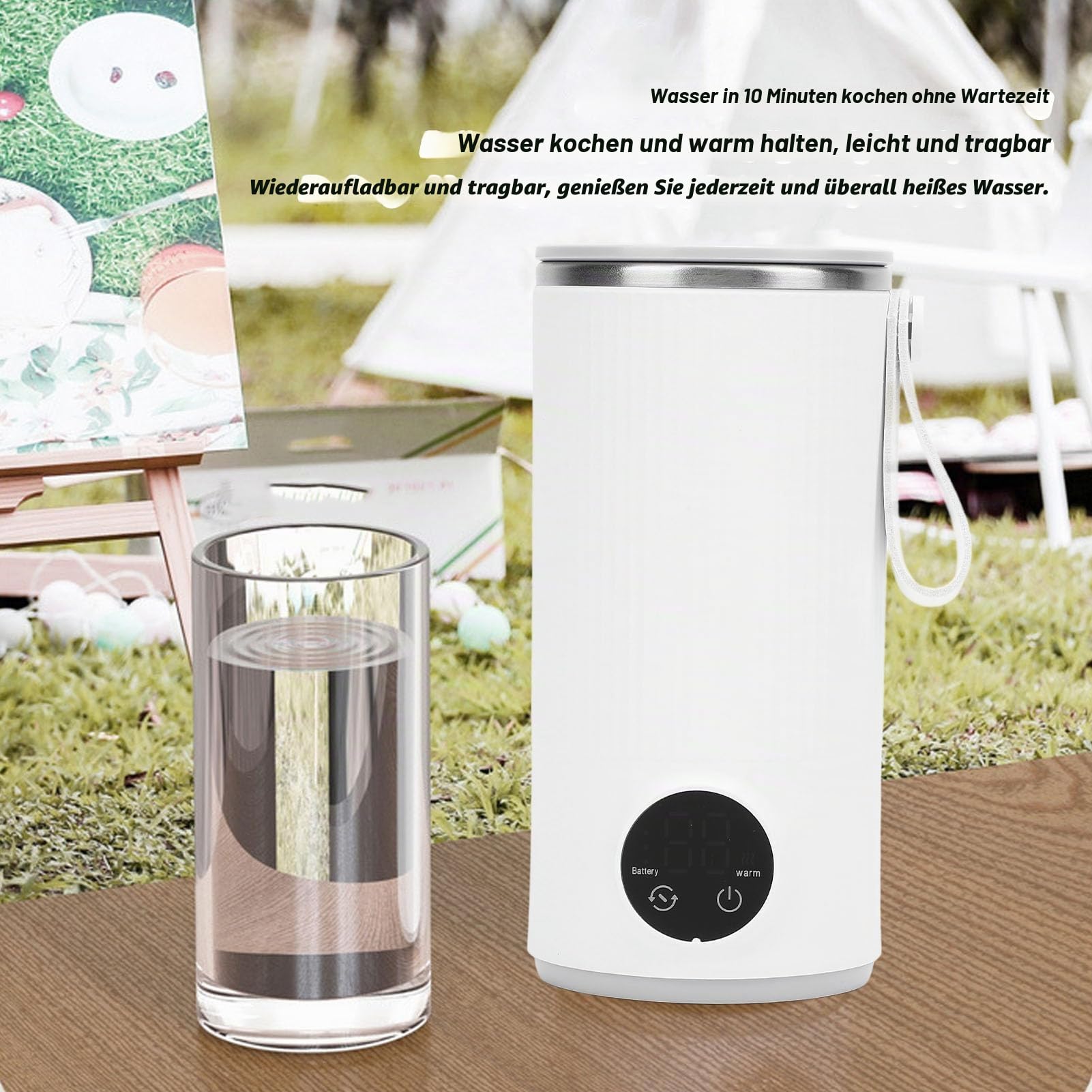 Elektrischer Wasserkocher, Edelstahl, Kabellos, 55 °C, 400 Ml, 6000 MAh, Reise-Wasserkocher mit Wiederaufladbarem Reise-Warmwasserboiler für Milch