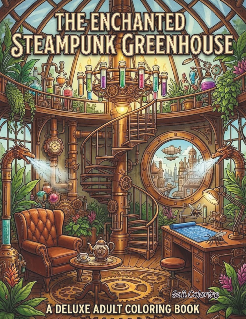 The Enchanted Steampunk Greenhouse: A Deluxe Adult Coloring Book Featuring Fantasy Botanical Gardens, Mechanical Flowers, and Whimsical Clockwork Nature